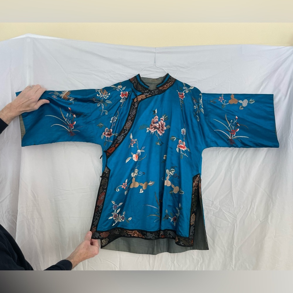 Teal Floral Embroidered Kimono top/pant set.